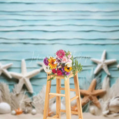 Lofaris Summer Ocean Beach Starfish Photography Backdrop Blue Textured Wall White Shells Background Nautical Theme Photo Prop