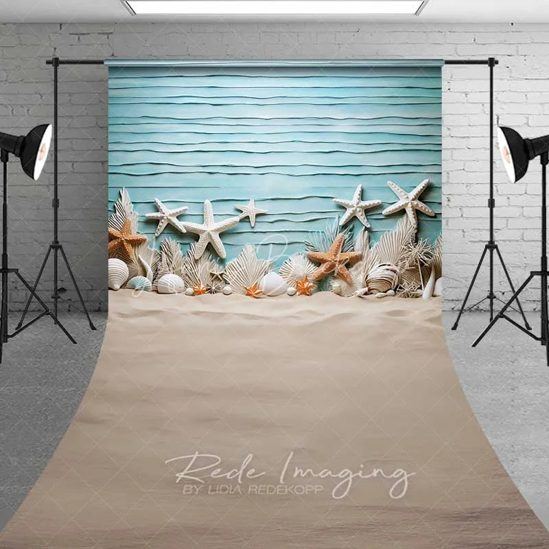Lofaris Summer Ocean Beach Starfish Sweep Backdrop Sandy Seashore Photography Floor Mat Nautical Holiday Decoration