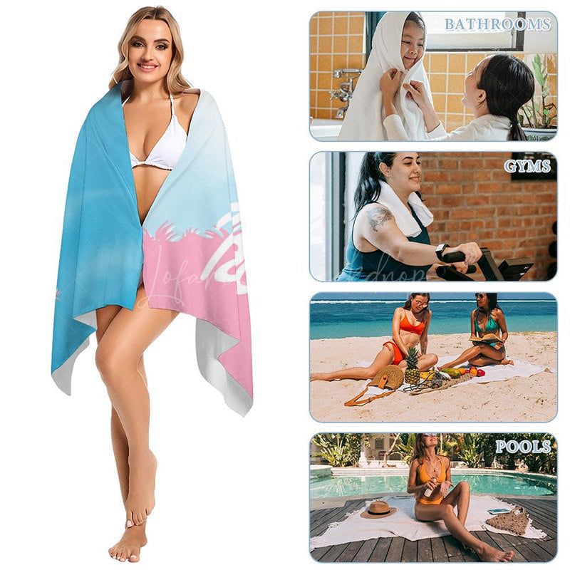 Lofaris Summer Palm Trees Blue Sky Custom Name Beach Towel