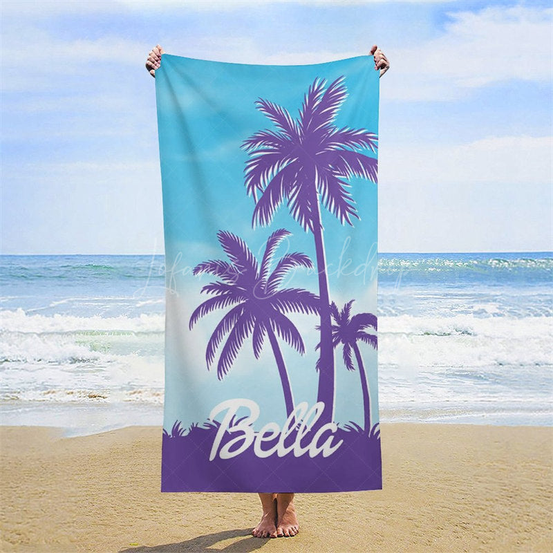 Lofaris Summer Palm Trees Blue Sky Custom Name Beach Towel