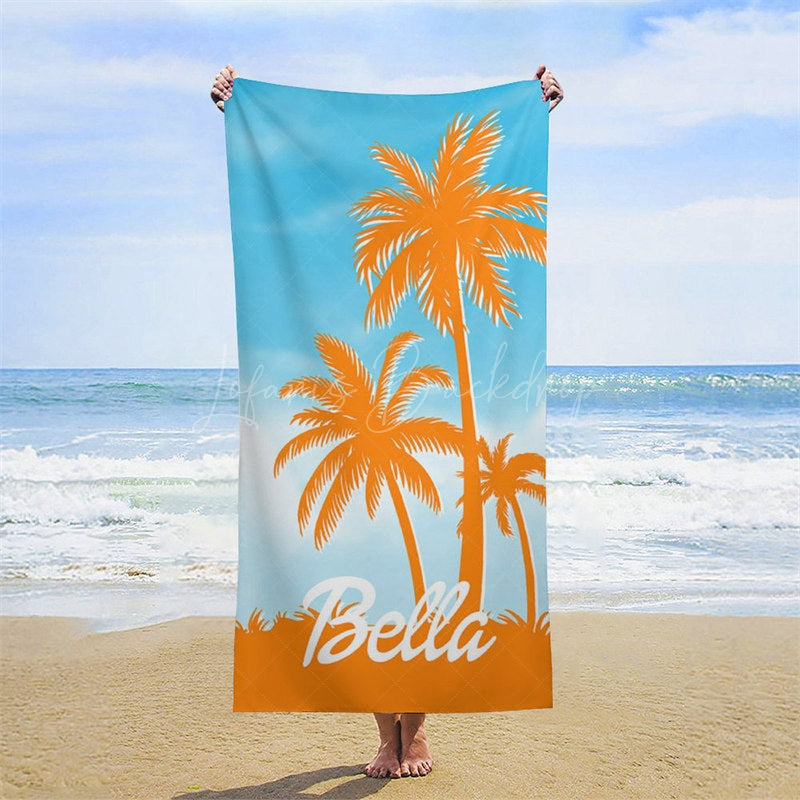 Lofaris Summer Palm Trees Blue Sky Custom Name Beach Towel