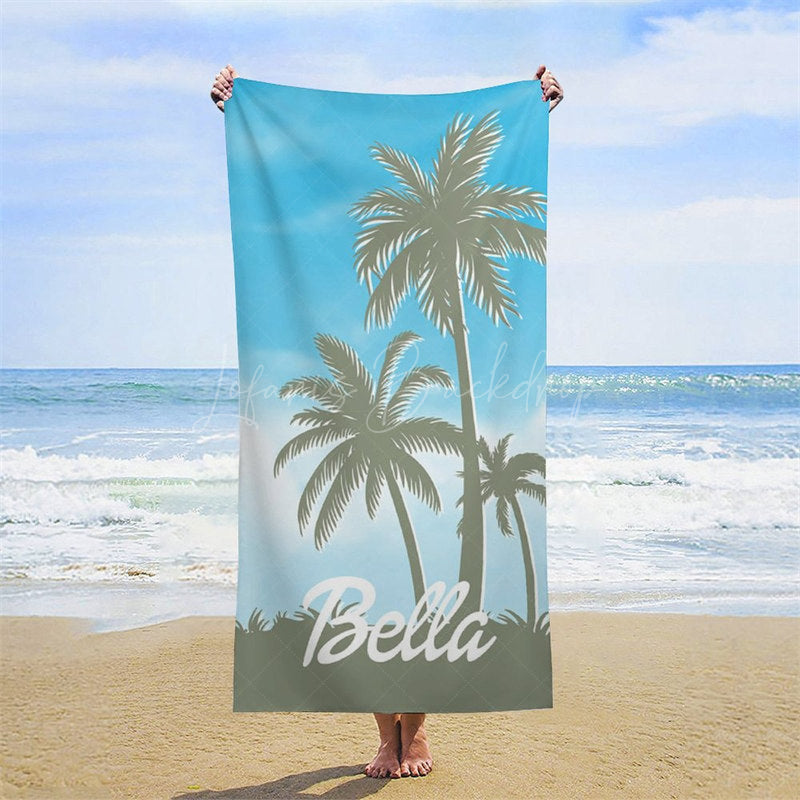 Lofaris Summer Palm Trees Blue Sky Custom Name Beach Towel