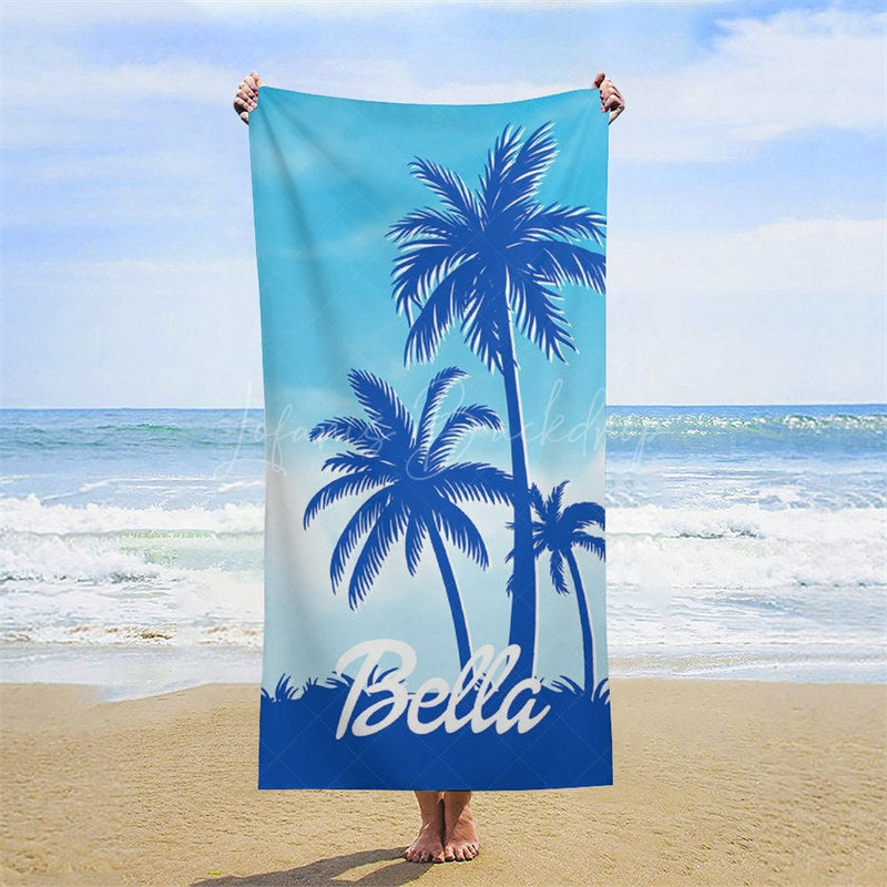 Lofaris Summer Palm Trees Blue Sky Custom Name Beach Towel