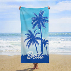 Lofaris Summer Palm Trees Blue Sky Custom Name Beach Towel