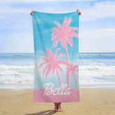 Lofaris Summer Palm Trees Blue Sky Custom Name Beach Towel