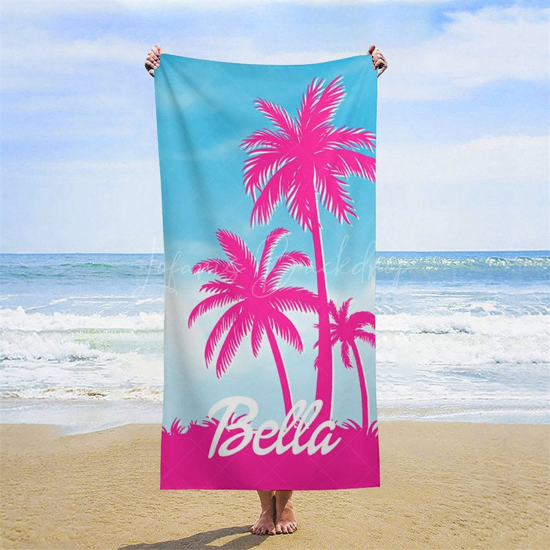 Lofaris Summer Palm Trees Blue Sky Custom Name Beach Towel