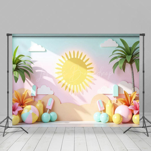 Lofaris Summer Palm Trees Hawaii Sweet Cake Smash Backdrop