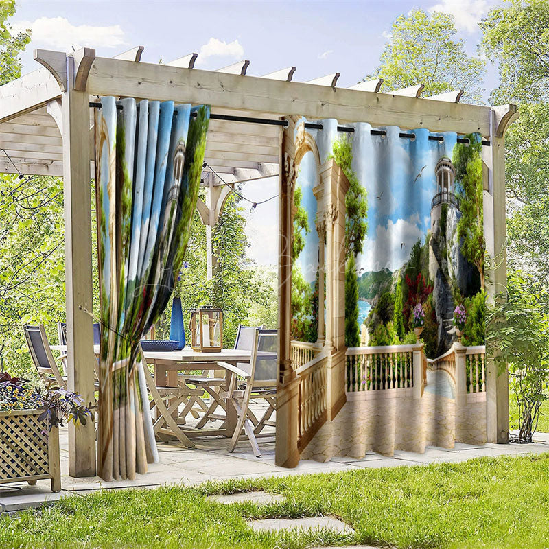 Lofaris Summer Path View Waterproof Printed Outdoor Curtains