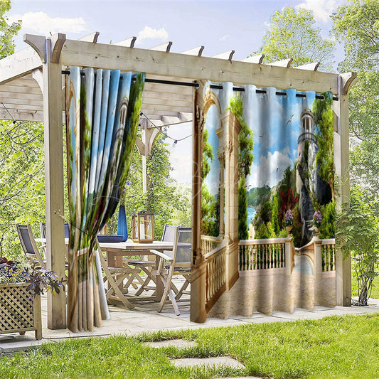 Lofaris Summer Path View Waterproof Printed Outdoor Curtains