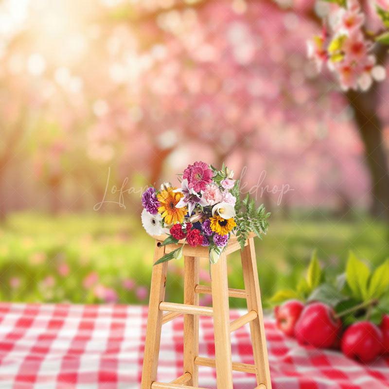 Lofaris Summer Picnic Fuzzy Vibe Floral Photography Backdrop