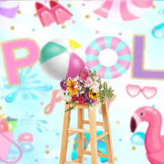 Lofaris Summer Pool Party Backdrop for Kids Pink Flamingo and Beach Ball Fun Banner Tropical Birthday Photo Booth Prop