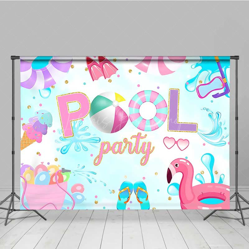 Lofaris Summer Pool Party Backdrop for Kids Pink Flamingo and Beach Ball Fun Banner Tropical Birthday Photo Booth Prop
