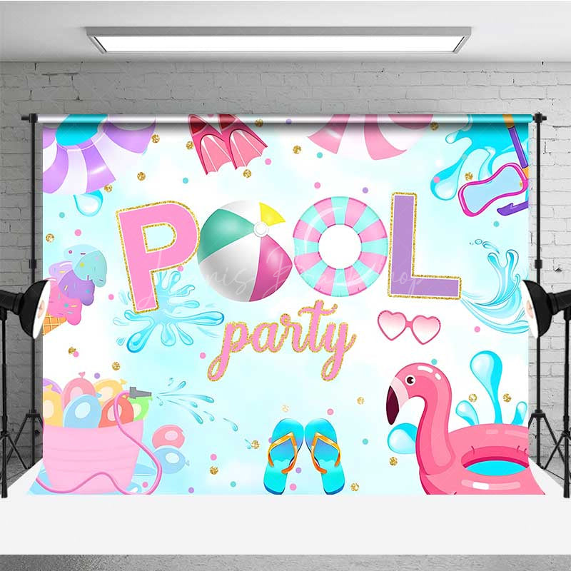 Lofaris Summer Pool Party Backdrop for Kids Pink Flamingo and Beach Ball Fun Banner Tropical Birthday Photo Booth Prop
