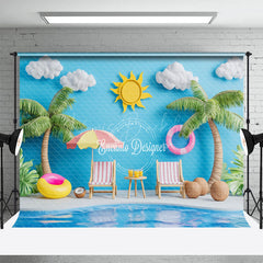 Lofaris Summer Poolside Scene Sunshade Coconuts Backdrop