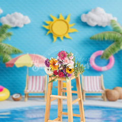 Lofaris Summer Poolside Scene Sunshade Coconuts Backdrop