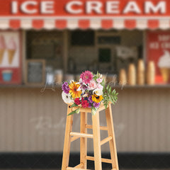 Lofaris Summer Red Beige Ice Cream Shop Photography Backdrop