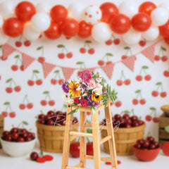 Lofaris Summer Red Cherry Balloons Fruit Cake Smash Backdrop