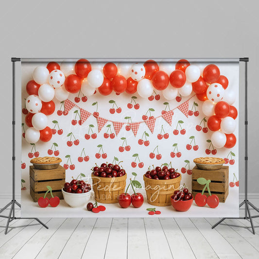 Lofaris Summer Red Cherry Balloons Fruit Cake Smash Backdrop