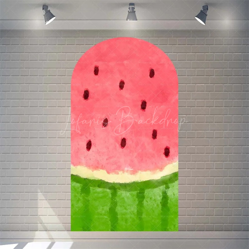 Lofaris Summer Red Green Watermelon Arch Backdrop Watercolor Fruit Pattern Perfect For Kids Party Decor