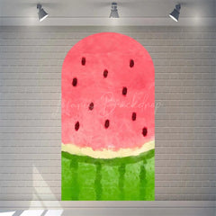 Lofaris Summer Red Green Watermelon Arch Backdrop Watercolor Fruit Pattern Perfect For Kids Party Decor