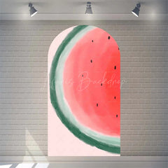 Lofaris Summer Red Green Watermelon Arch Backdrop Watercolor Fruit Pattern Perfect For Kids Party Decor