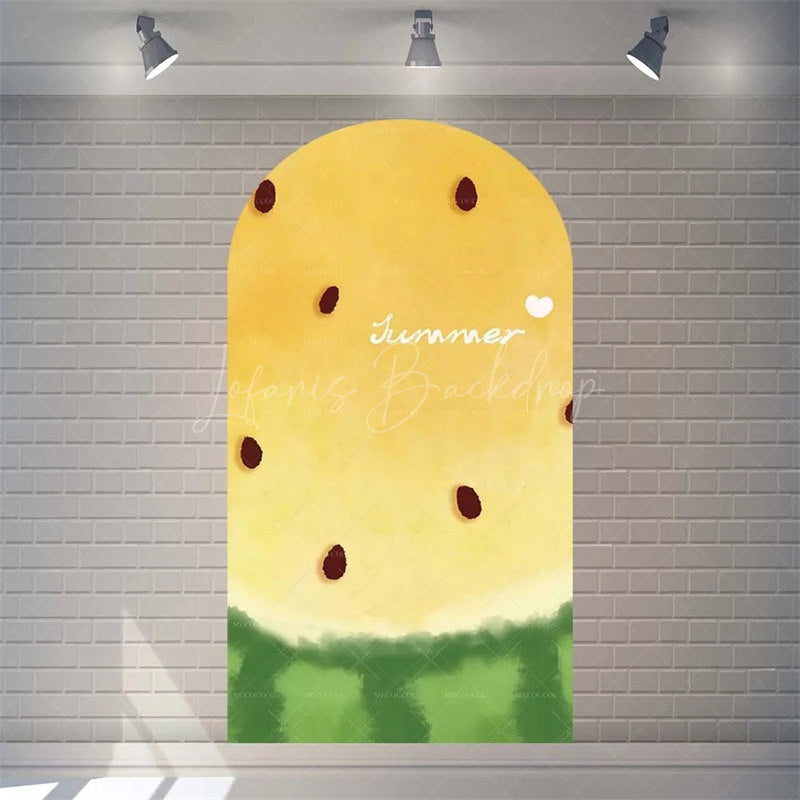 Lofaris Summer Red Green Watermelon Arch Backdrop Watercolor Fruit Pattern Perfect For Kids Party Decor