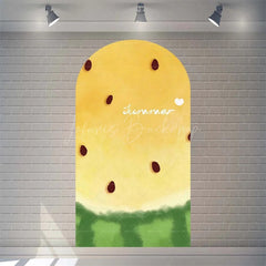 Lofaris Summer Red Green Watermelon Arch Backdrop Watercolor Fruit Pattern Perfect For Kids Party Decor