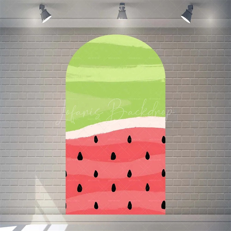 Lofaris Summer Red Green Watermelon Arch Backdrop Watercolor Fruit Pattern Perfect For Kids Party Decor