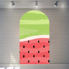 Lofaris Summer Red Green Watermelon Arch Backdrop Watercolor Fruit Pattern Perfect For Kids Party Decor