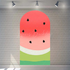 Lofaris Summer Red Green Watermelon Arch Backdrop Watercolor Fruit Pattern Perfect For Kids Party Decor
