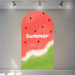 Lofaris Summer Red Green Watermelon Arch Backdrop Watercolor Fruit Pattern Perfect For Kids Party Decor