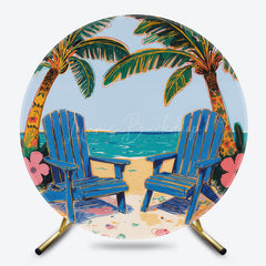 Lofaris Summer Sandy Beach Chair Trees Round Birthday Backdrop