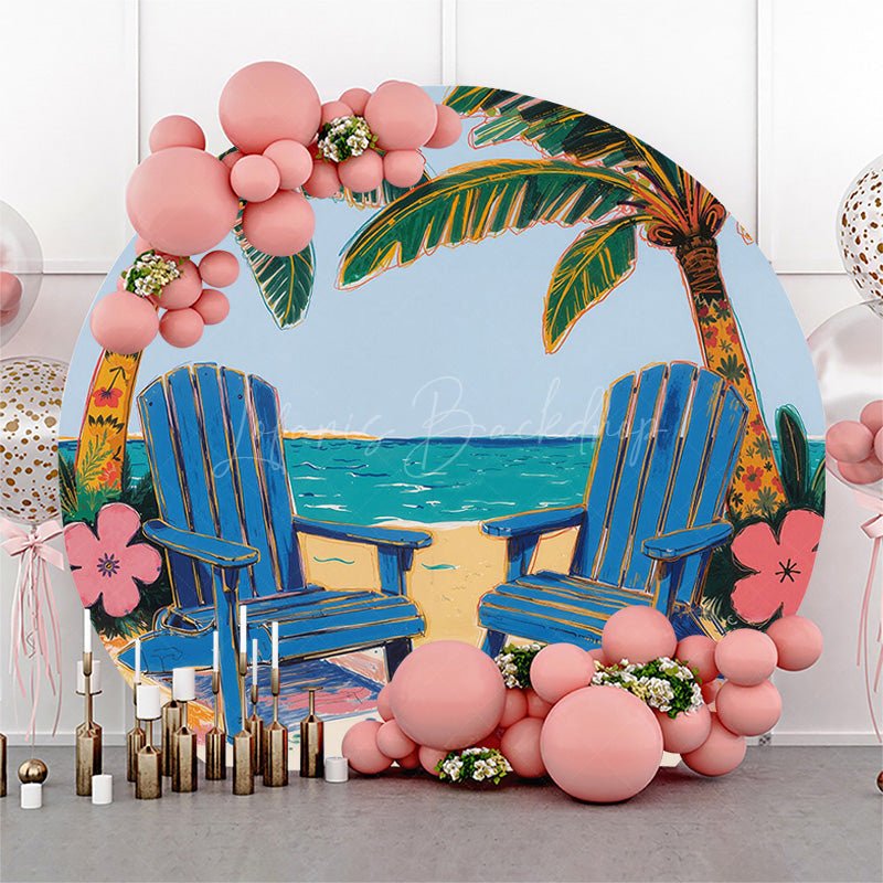 Lofaris Summer Sandy Beach Chair Trees Round Birthday Backdrop