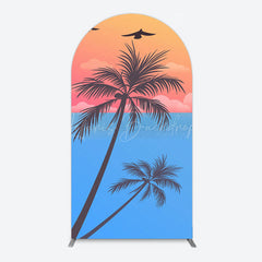 Lofaris Summer Seagull Sunset Coconut Tree Arch Backdrop