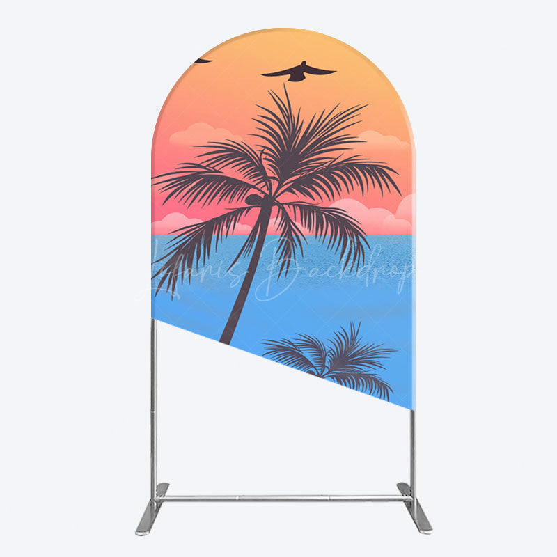 Lofaris Summer Seagull Sunset Coconut Tree Arch Backdrop