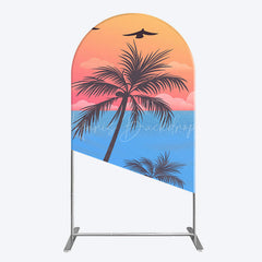 Lofaris Summer Seagull Sunset Coconut Tree Arch Backdrop
