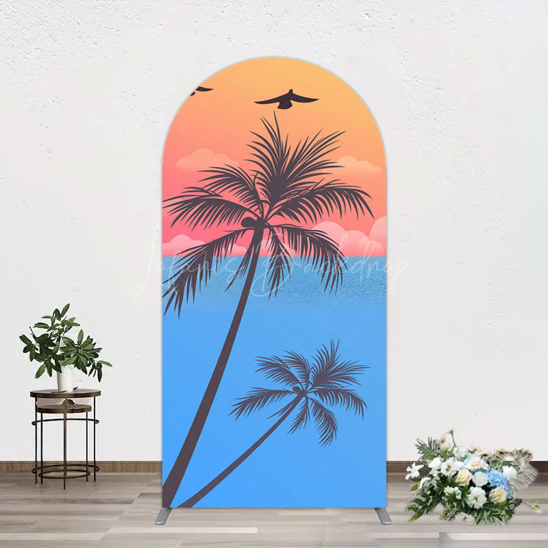 Lofaris Summer Seagull Sunset Coconut Tree Arch Backdrop