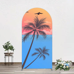 Lofaris Summer Seagull Sunset Coconut Tree Arch Backdrop