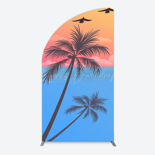 Lofaris Summer Seagull Sunset Coconut Tree Half Moon Arch Backdrop