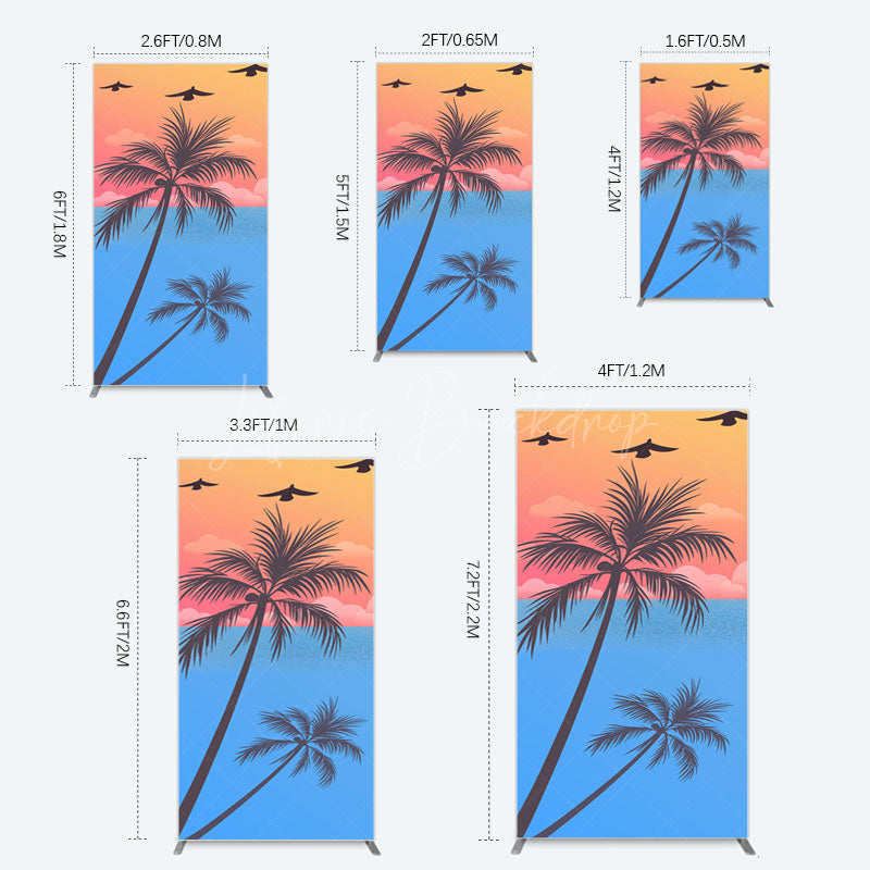 Lofaris Summer Seagull Sunset Coconut Tree Rectangle Backdrop