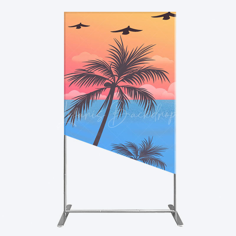 Lofaris Summer Seagull Sunset Coconut Tree Rectangle Backdrop