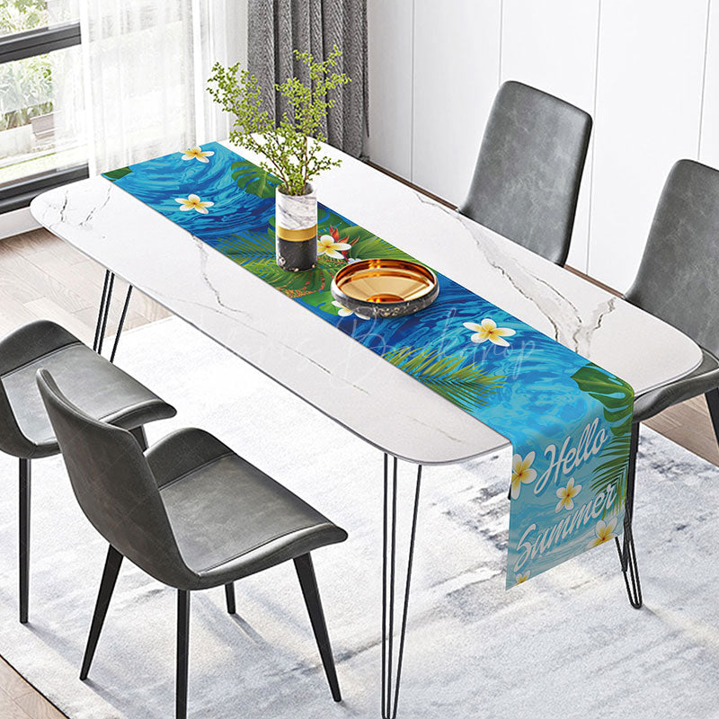 Lofaris Summer Seaside Table Runner with Floral and Coconut Trees for Tropical Beach House Party Decor