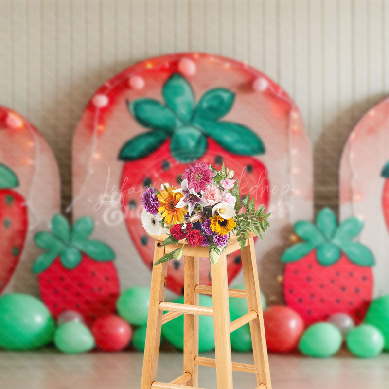 Lofaris Summer Strawberry Arch Balloons Cake Smash Backdrop