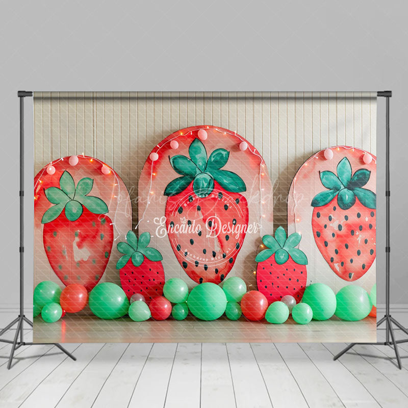 Lofaris Summer Strawberry Arch Balloons Cake Smash Backdrop