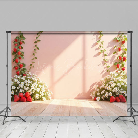 Lofaris Summer Strawberry Floral Indoor Photography Backdrop