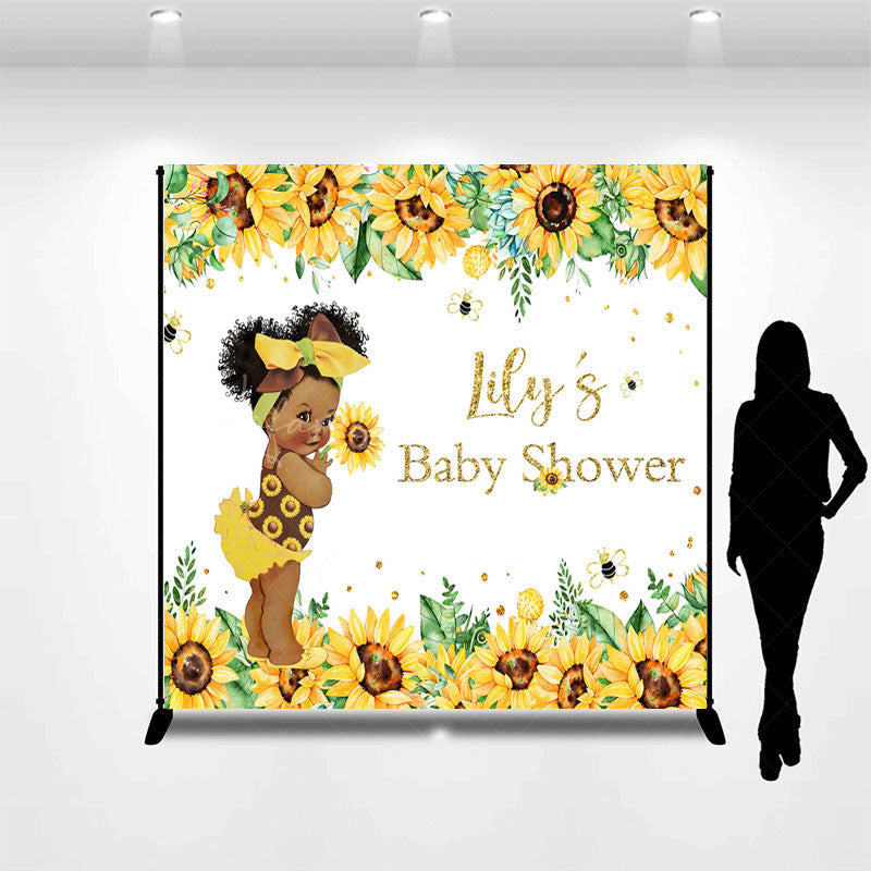 Lofaris Summer Sunflower Custom Name Baby Shower Backdrop