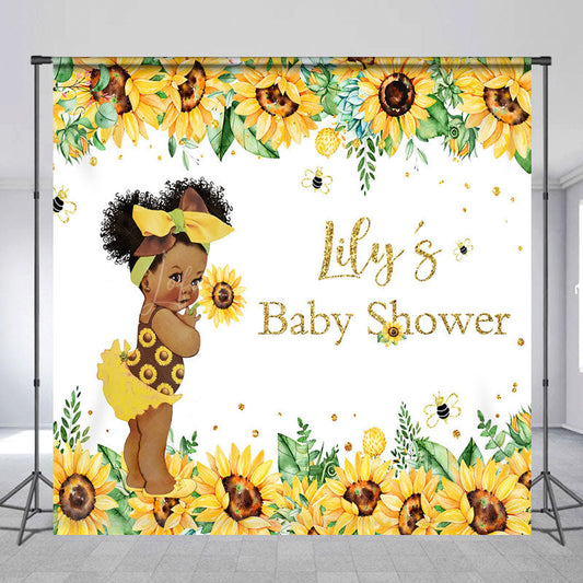 Lofaris Summer Sunflower Custom Name Baby Shower Backdrop