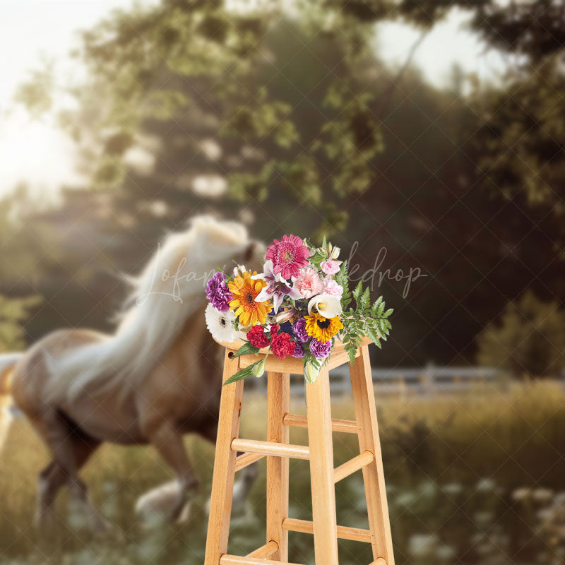 Lofaris Summer Sunlight Grassland Sunny Pony Photo Backdrop