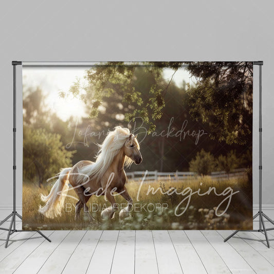 Lofaris Summer Sunlight Grassland Sunny Pony Photo Backdrop