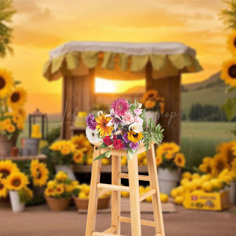Lofaris Summer Sunset Sunflower Lemon Shelf Photo Backdrop